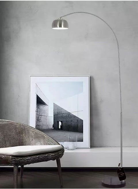 Modern Arc Floor Lamp with 360° Rotatable Hanging Shade, Adjustable Nickel Standing Reading Light with Marble Base, Contemporary Arch Metal Pole Task Lamp for Living Room Couch Sofa