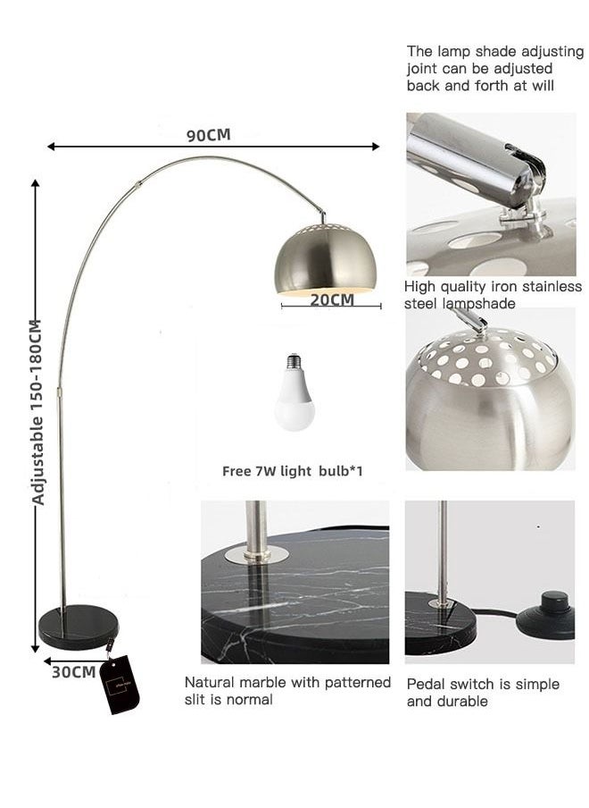 Modern Arc Floor Lamp with 360° Rotatable Hanging Shade, Adjustable Nickel Standing Reading Light with Marble Base, Contemporary Arch Metal Pole Task Lamp for Living Room Couch Sofa