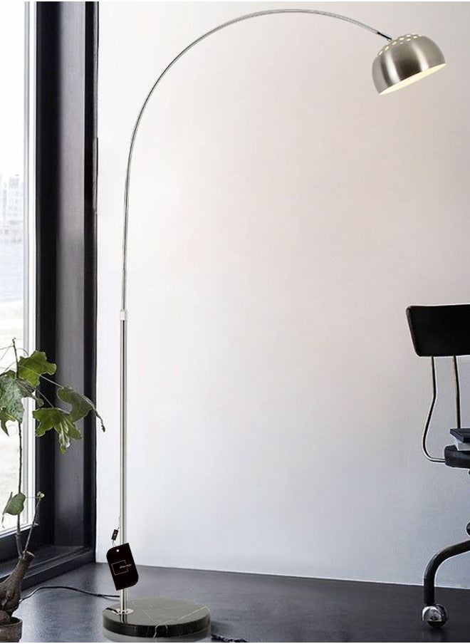 Modern Arc Floor Lamp with 360° Rotatable Hanging Shade, Adjustable Nickel Standing Reading Light with Marble Base, Contemporary Arch Metal Pole Task Lamp for Living Room Couch Sofa