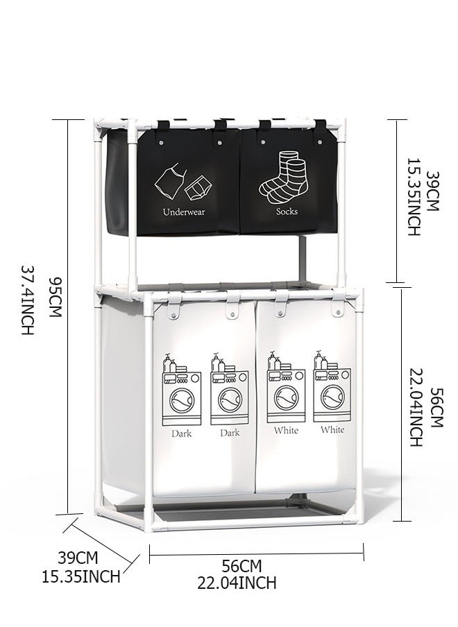 WEMART Wemart Double Layer Laundry Basket, Four Large Compartments, Suitable for Bedroom, Laundry Room, Wardrobe, Bathroom, College, Black and White  - Image 2