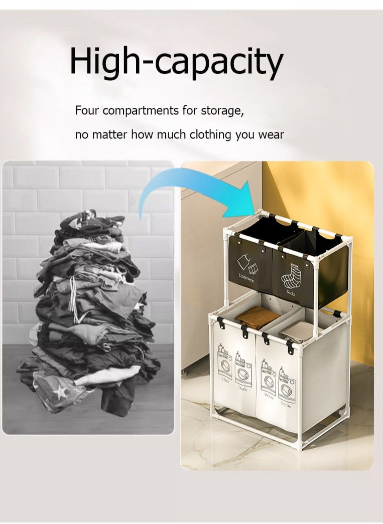 WEMART Wemart Double Layer Laundry Basket, Four Large Compartments, Suitable for Bedroom, Laundry Room, Wardrobe, Bathroom, College, Black and White  - Image 4
