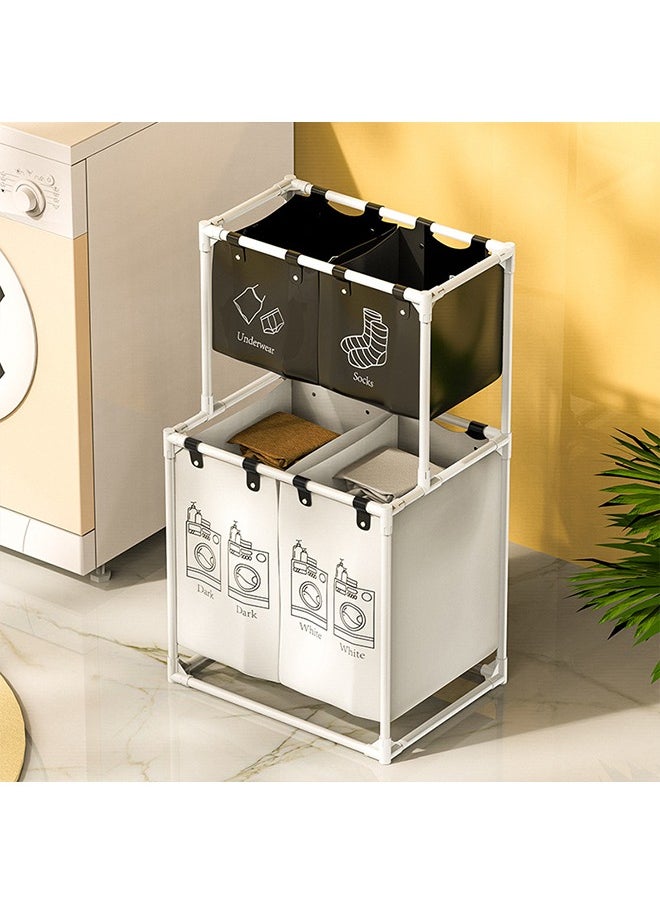 WEMART Wemart Double Layer Laundry Basket, Four Large Compartments, Suitable for Bedroom, Laundry Room, Wardrobe, Bathroom, College, Black and White  - Image 5