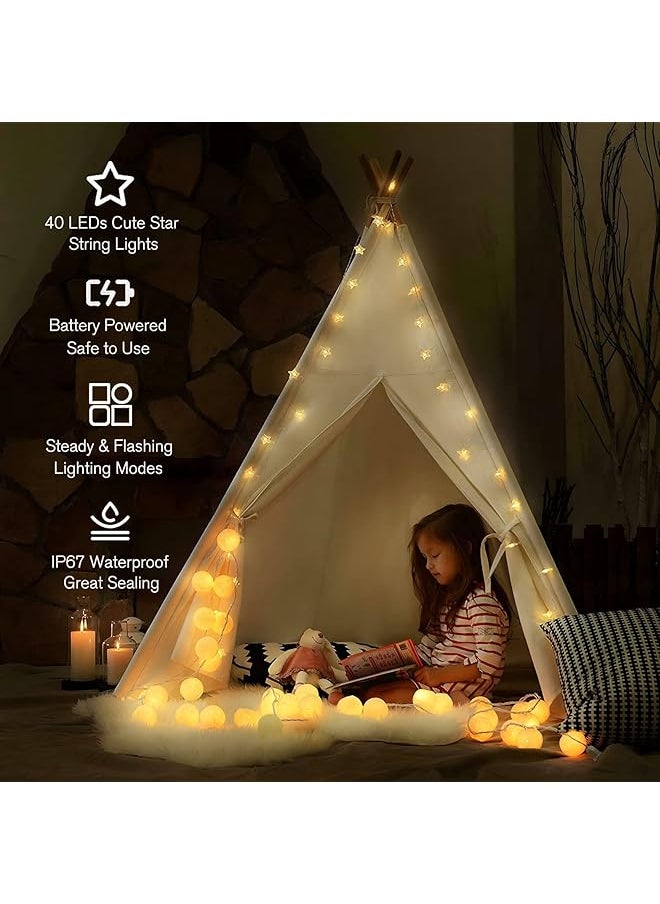 erorex - 40 Led Star String Lights 20 Ft Fairy Lights Battery Operated For Indoor And Outdoor Party Wedding And Holiday Decorations Warm White - Image 1