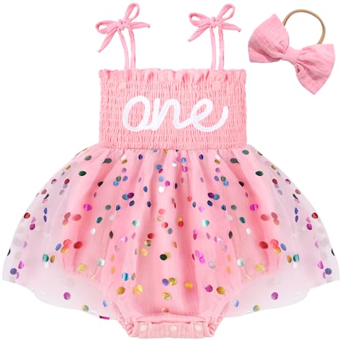 HONGTEYA Baby Girl 1st Birthday Outfit Girl First Birthday Clothes One Year Old Gifts Romper Tulle Summer Newborn Dress - Image 1