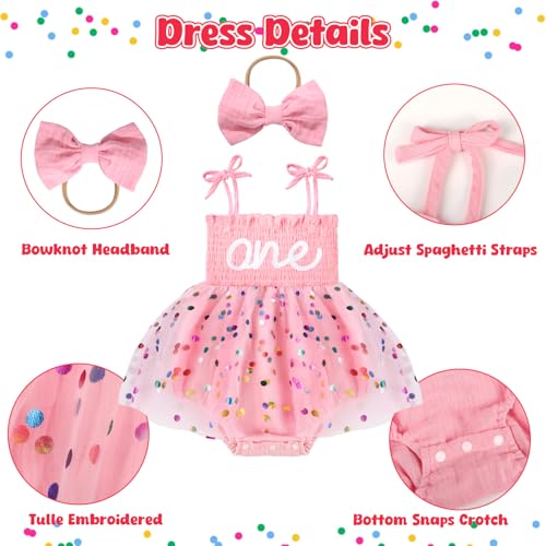 HONGTEYA Baby Girl 1st Birthday Outfit Girl First Birthday Clothes One Year Old Gifts Romper Tulle Summer Newborn Dress - Image 4