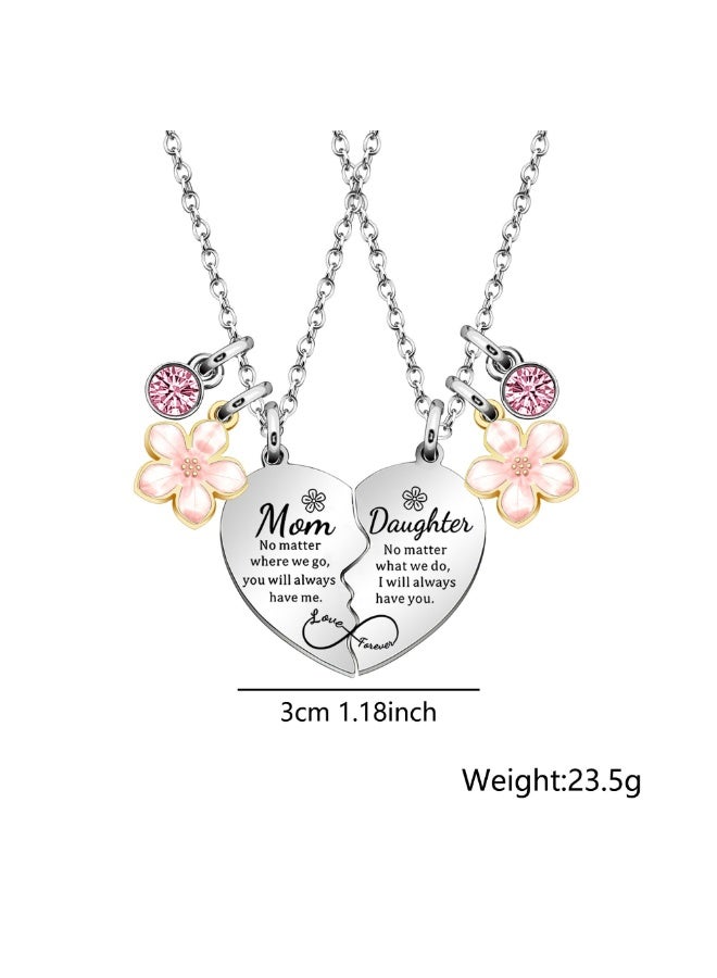 2Pcs Mother Daughter Heart Matching Pendant Necklace Set Gifts For Mom Mothers Day Birthday Christmas Presents From Daughter Mothers Day Gifts for Mom - Image 2