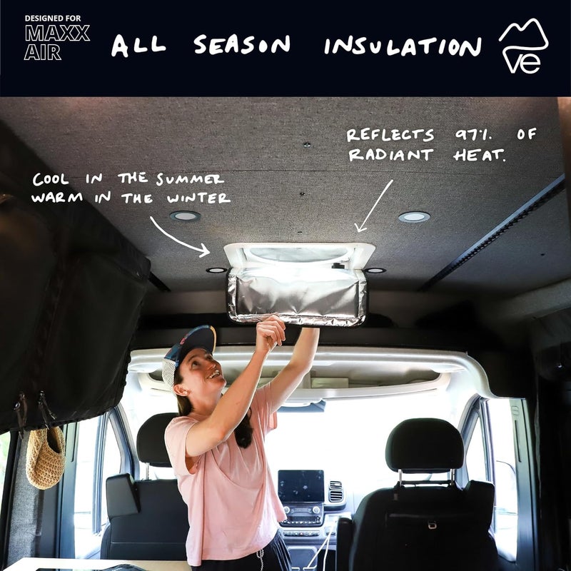 VanEssential Magnetic Insulated Blackout Roof Vent Cover Designed for (MaxxAir/Fantastic Fan) 16.5" x 16.5" - Reflective | Black - Image 3