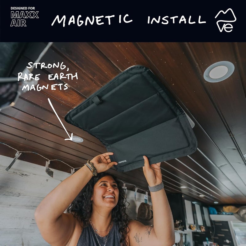 VanEssential Magnetic Insulated Blackout Roof Vent Cover Designed for (MaxxAir/Fantastic Fan) 16.5" x 16.5" - Reflective | Black - Image 2