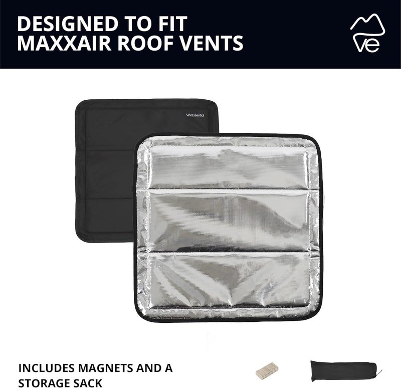 VanEssential Magnetic Insulated Blackout Roof Vent Cover Designed for (MaxxAir/Fantastic Fan) 16.5" x 16.5" - Reflective | Black - Image 5