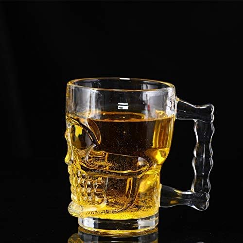 SHOPHOUSSES STREET SHOPHOUSSES STREET 300 ML Crystal Heavy Glass Skull Beer Mug Crystal Clear Skull Design Mug for Parties Gifts Pack of 6 - Image 3