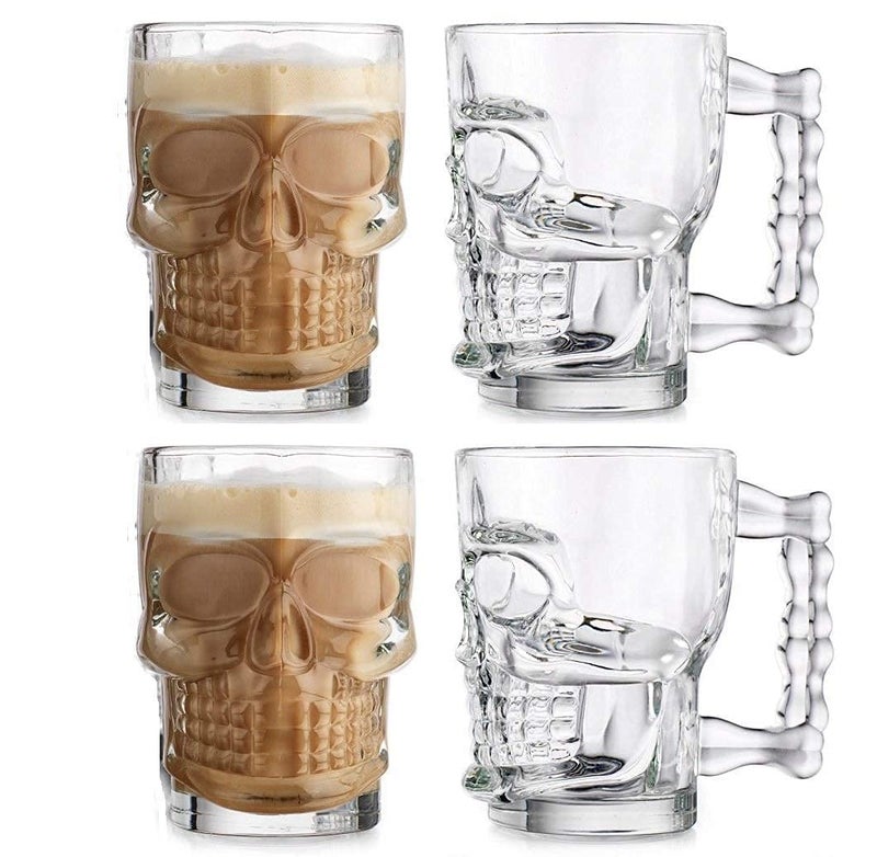 SHOPHOUSSES STREET SHOPHOUSSES STREET 300 ML Crystal Heavy Glass Skull Beer Mug Crystal Clear Skull Design Mug for Parties Gifts Pack of 6 - Image 4