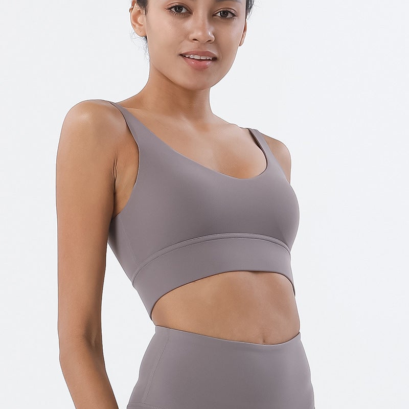 Lulu Nude Sports Bra Double-Sided Brushed Deep V Beautiful Back Yoga Bra Bubble Wrap Push-Up Fitness Vest - Image 4