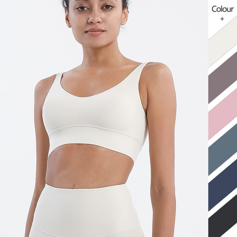 Lulu Nude Sports Bra Double-Sided Brushed Deep V Beautiful Back Yoga Bra Bubble Wrap Push-Up Fitness Vest - Image 2