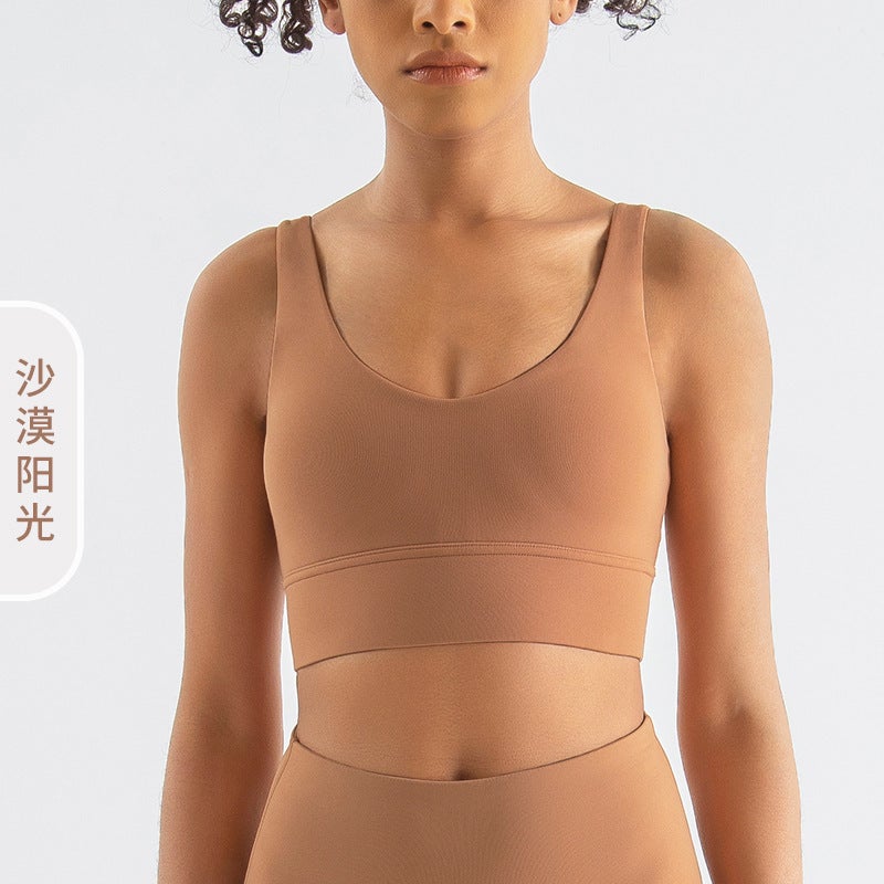 Lulu Nude Sports Bra Double-Sided Brushed Deep V Beautiful Back Yoga Bra Bubble Wrap Push-Up Fitness Vest - Image 1