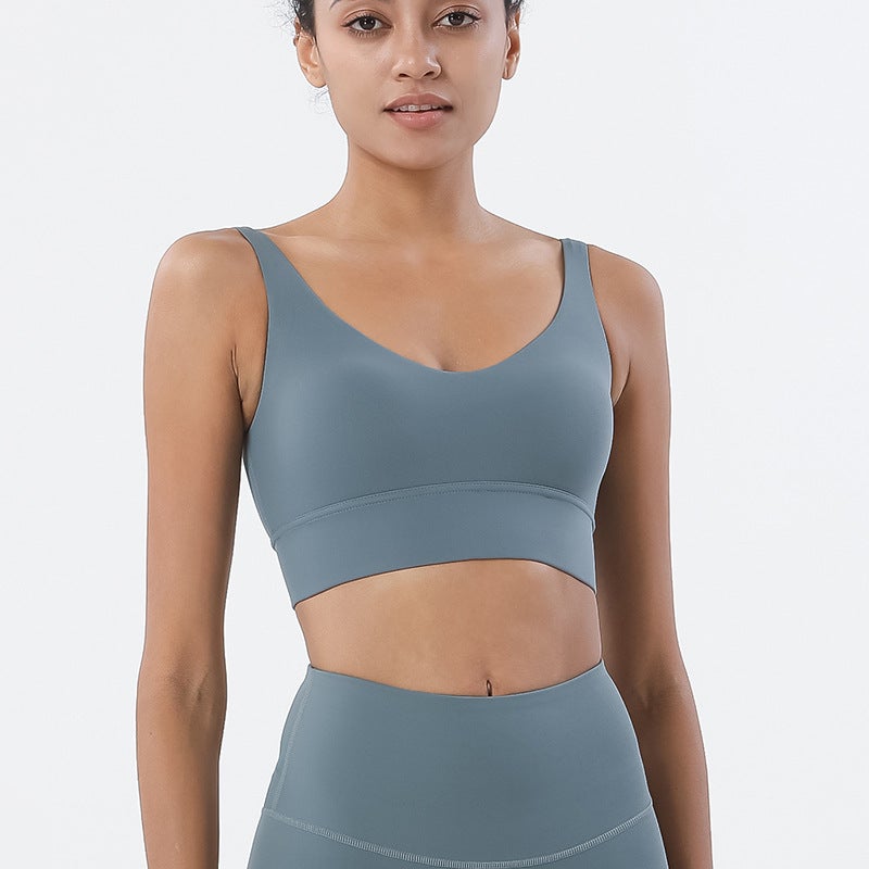 Lulu Nude Sports Bra Double-Sided Brushed Deep V Beautiful Back Yoga Bra Bubble Wrap Push-Up Fitness Vest - Image 5