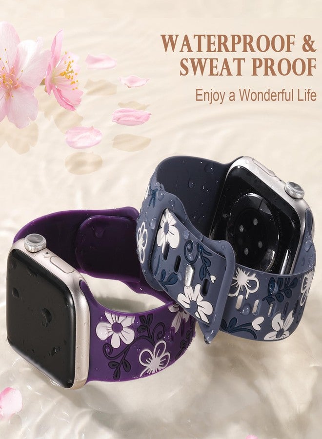 Witzon Cute Floral Band Compatible with Apple Watch Bands For Women 42mm 41mm 40mm 38mm 44mm 45mm 46mm 49mm, Engraved Flower Soft Silicone Inlay Strap for iWatch Series 11 10 9 8 7 6 5 4 3 2 SE Ultra - Image 4