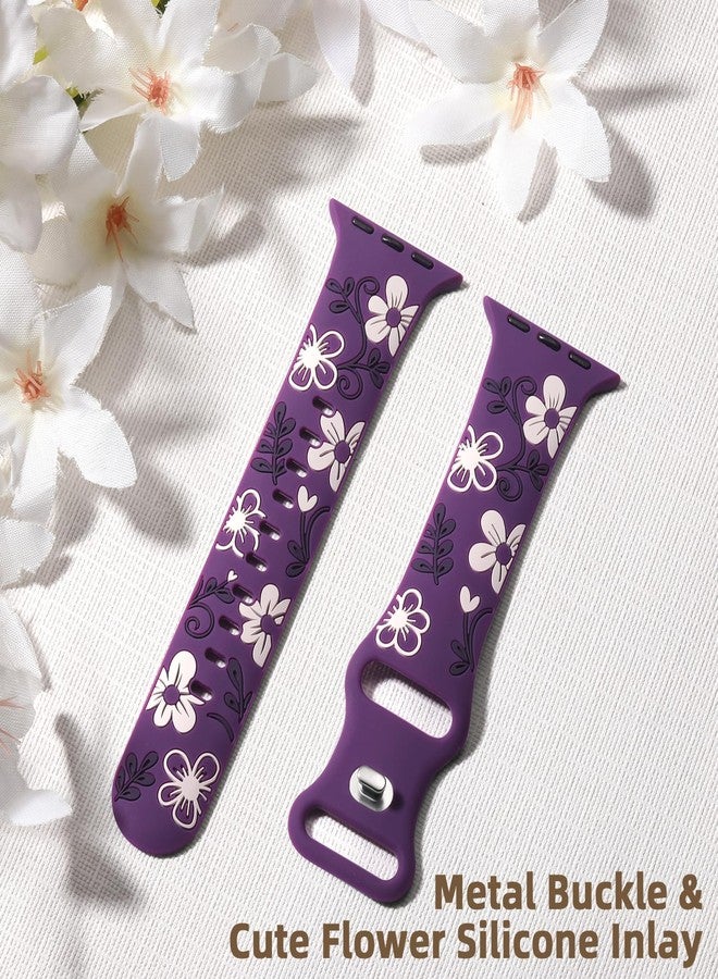 Witzon Cute Floral Band Compatible with Apple Watch Bands For Women 42mm 41mm 40mm 38mm 44mm 45mm 46mm 49mm, Engraved Flower Soft Silicone Inlay Strap for iWatch Series 11 10 9 8 7 6 5 4 3 2 SE Ultra - Image 5