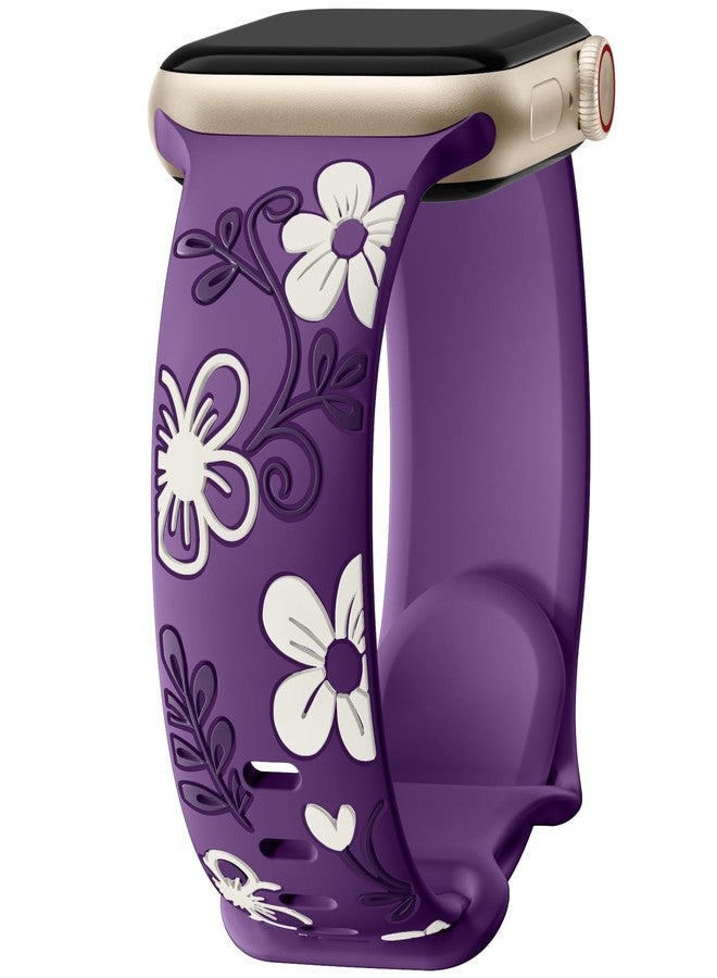 Witzon Cute Floral Band Compatible with Apple Watch Bands For Women 42mm 41mm 40mm 38mm 44mm 45mm 46mm 49mm, Engraved Flower Soft Silicone Inlay Strap for iWatch Series 11 10 9 8 7 6 5 4 3 2 SE Ultra - Image 1