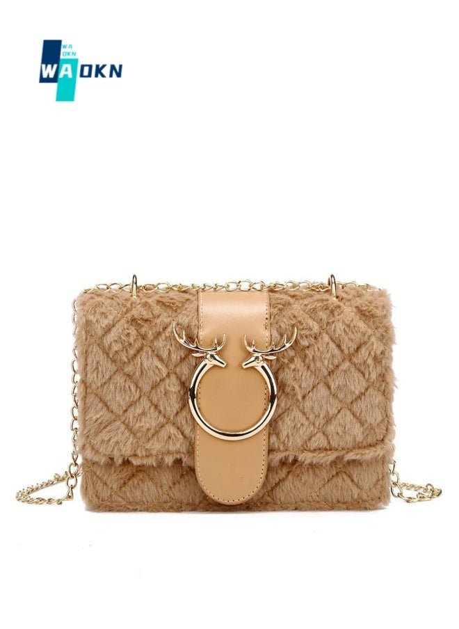 WAOKN - Women's New Fashionable Shoulder Bag, Ladiesversatile Chain Bag, Lamb Plush Crossbody Bag Side Bag Sling Bag, Textured Hardware Commuting Carrying Bag Handbag Tote Bag - Image 1