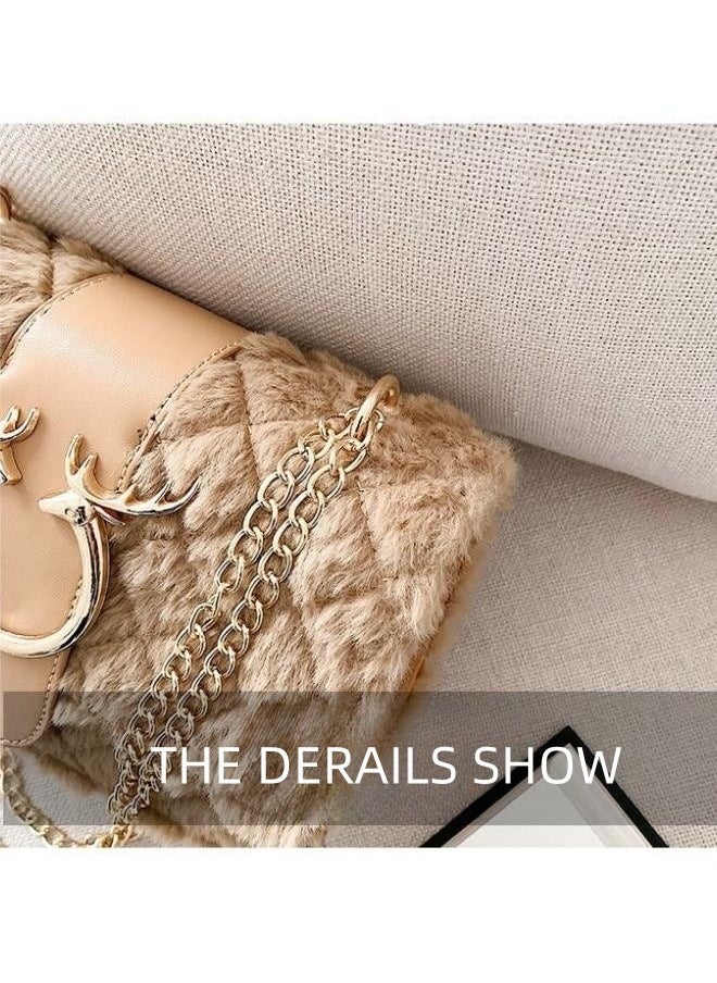 WAOKN - Women's New Fashionable Shoulder Bag, Ladiesversatile Chain Bag, Lamb Plush Crossbody Bag Side Bag Sling Bag, Textured Hardware Commuting Carrying Bag Handbag Tote Bag - Image 1