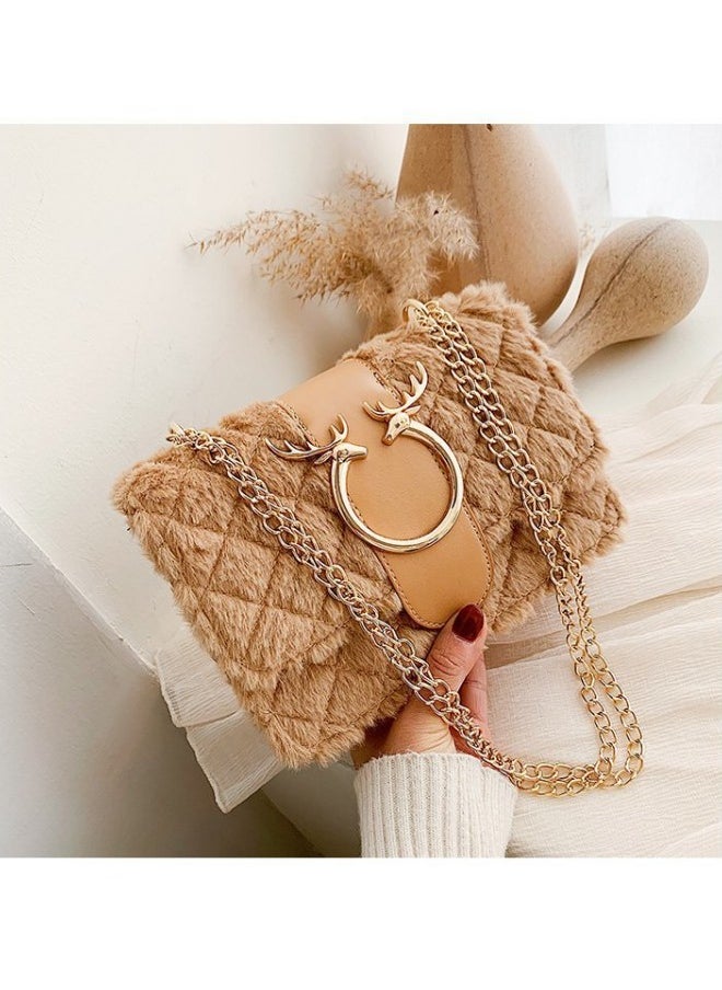 WAOKN - Women's New Fashionable Shoulder Bag, Ladiesversatile Chain Bag, Lamb Plush Crossbody Bag Side Bag Sling Bag, Textured Hardware Commuting Carrying Bag Handbag Tote Bag - Image 1