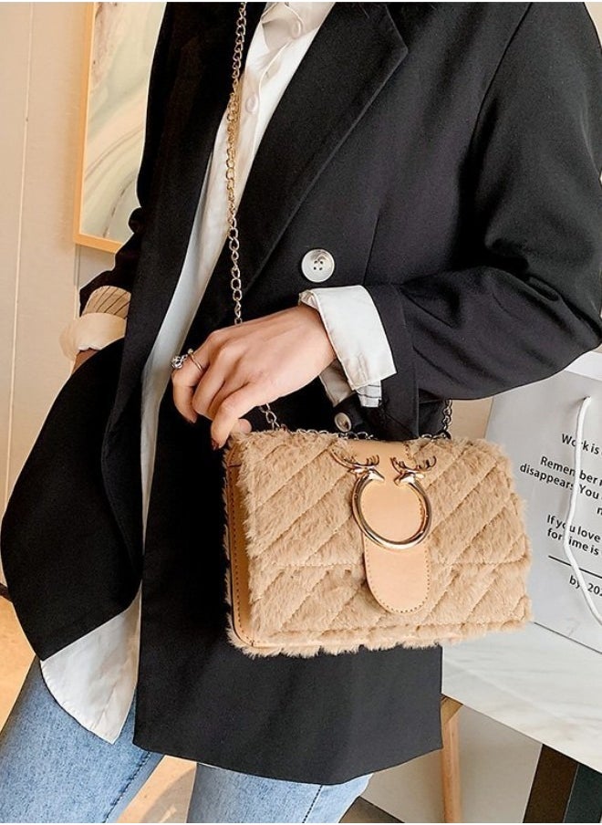 WAOKN - Women's New Fashionable Shoulder Bag, Ladiesversatile Chain Bag, Lamb Plush Crossbody Bag Side Bag Sling Bag, Textured Hardware Commuting Carrying Bag Handbag Tote Bag - Image 1