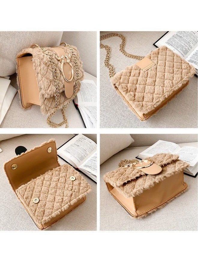 WAOKN - Women's New Fashionable Shoulder Bag, Ladiesversatile Chain Bag, Lamb Plush Crossbody Bag Side Bag Sling Bag, Textured Hardware Commuting Carrying Bag Handbag Tote Bag - Image 1