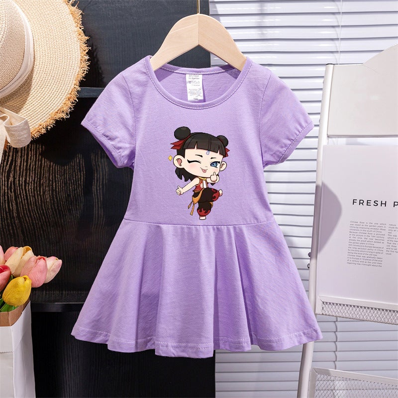 Summer Girls' New Children'S Dress Short-Sleeved Korean Style Nezha Princess Dress Baby Summer Girl'S Fashionable Dress - Image 1