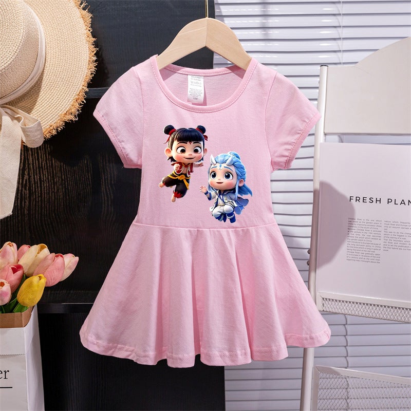 Summer Girls' New Children'S Dress Short-Sleeved Korean Style Nezha Princess Dress Baby Summer Girl'S Fashionable Dress - Image 4