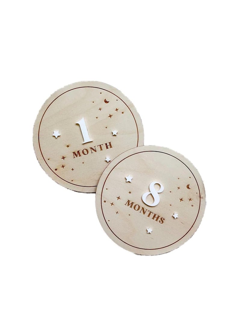 Haoser Wood Starry Night Round Milestone Cards|Monthly Milestone Markers|Boho Interchangeable Milestone Card|Baby Shower Gift|Baby Photo Prop,1 Count,Beige - Image 1