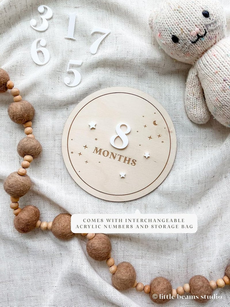Haoser Wood Starry Night Round Milestone Cards|Monthly Milestone Markers|Boho Interchangeable Milestone Card|Baby Shower Gift|Baby Photo Prop,1 Count,Beige - Image 4