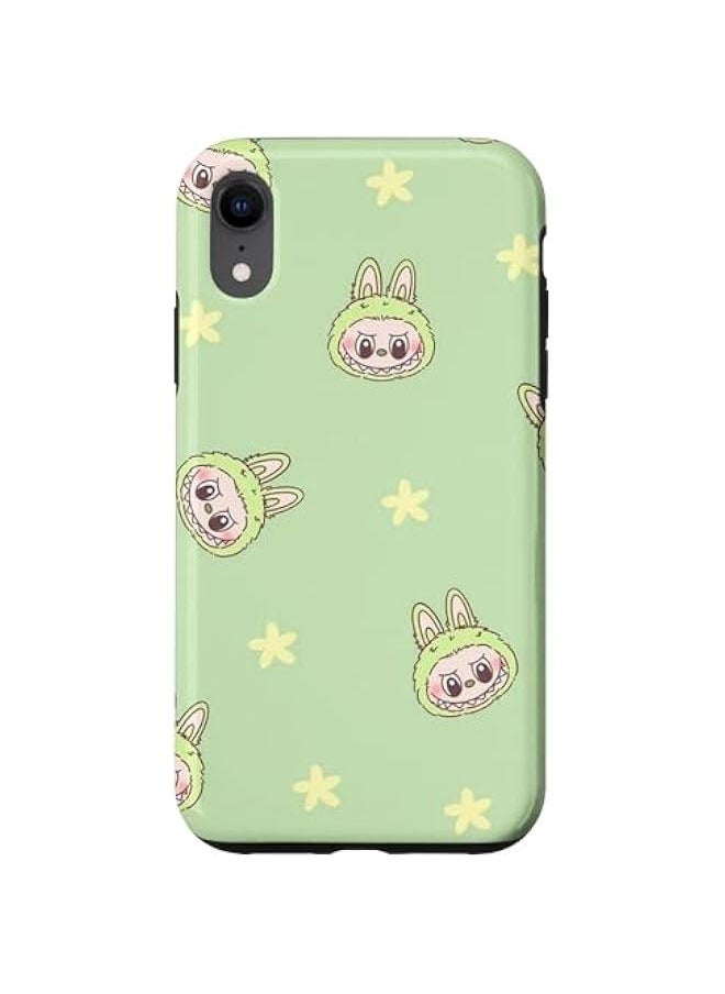Arabest - Funny Labubu Lover Cute Labubu Face Green & Flowers Case for iPhone XR - Image 1