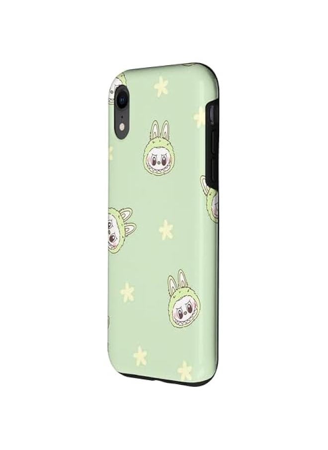 Arabest - Funny Labubu Lover Cute Labubu Face Green & Flowers Case for iPhone XR - Image 1