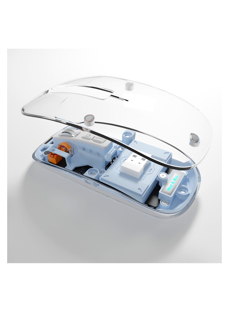 Max & Max Wireless Rechargeable Transparent Mouse – Crystal Design Gaming Mouse with Adjustable DPI, Triple Mode (2.4G + Bluetooth), Silent Click for PC, Laptop, Mac, iPhone & Android – Blue - Image 3