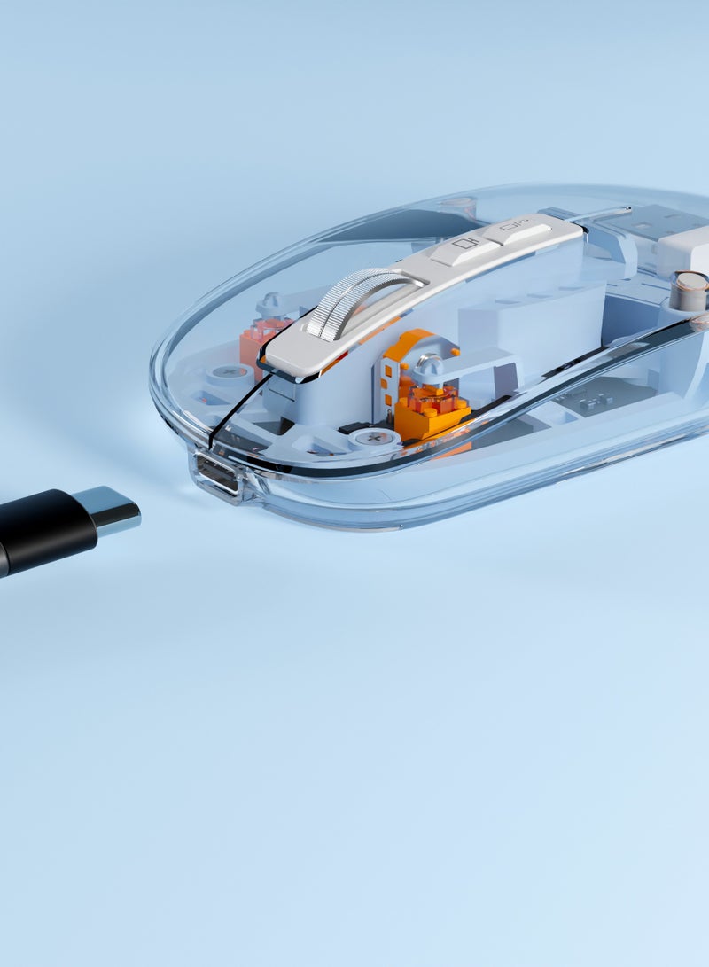 Max & Max Wireless Rechargeable Transparent Mouse – Crystal Design Gaming Mouse with Adjustable DPI, Triple Mode (2.4G + Bluetooth), Silent Click for PC, Laptop, Mac, iPhone & Android – Blue - Image 4