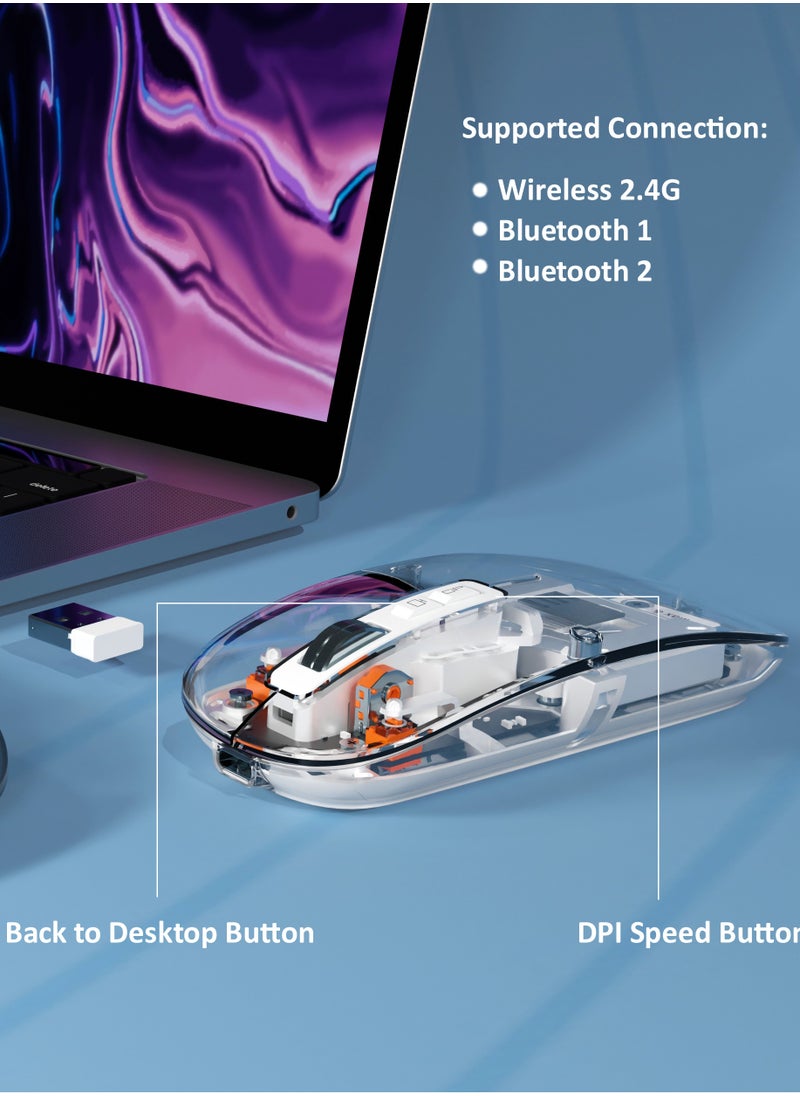 Wireless Mice Rechargeable Crystal Transparent, Gaming Mouse Adjustable DPI, Triple 2.4G Mode Switching Bluetooth 2, Silent Mouse for PC Laptops Mac iPhone Android - Blue - pzsku/Z6E85B621F681E94A8452Z/45/_/1697180065/dfeff3d7-4b36-4656-b43a-7734f149d892