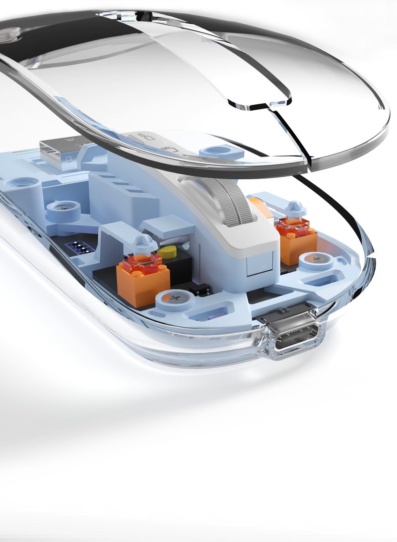 Max & Max Wireless Rechargeable Transparent Mouse – Crystal Design Gaming Mouse with Adjustable DPI, Triple Mode (2.4G + Bluetooth), Silent Click for PC, Laptop, Mac, iPhone & Android – Blue - Image 2