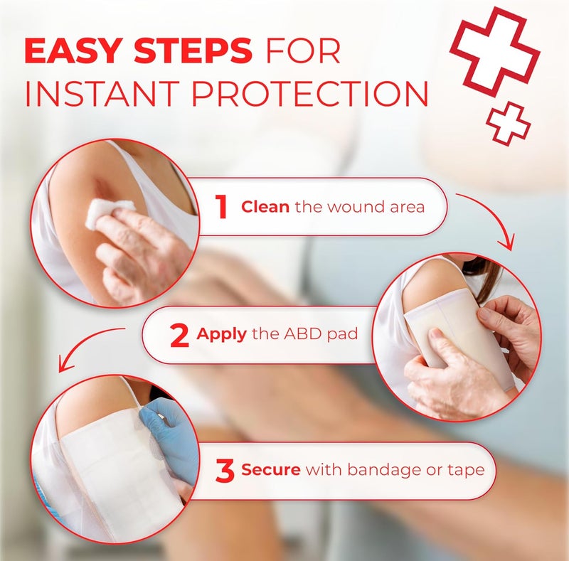 Ever Ready First Aid وسادات ABD معقمة 8 × 10 تصميم عالي الامتصاص للجروح الكبيرة مغلفة بشكل فردي للاستخدام السهل مثالية لحقائب الإسعافات الأولية 18 قطعة - Image 5