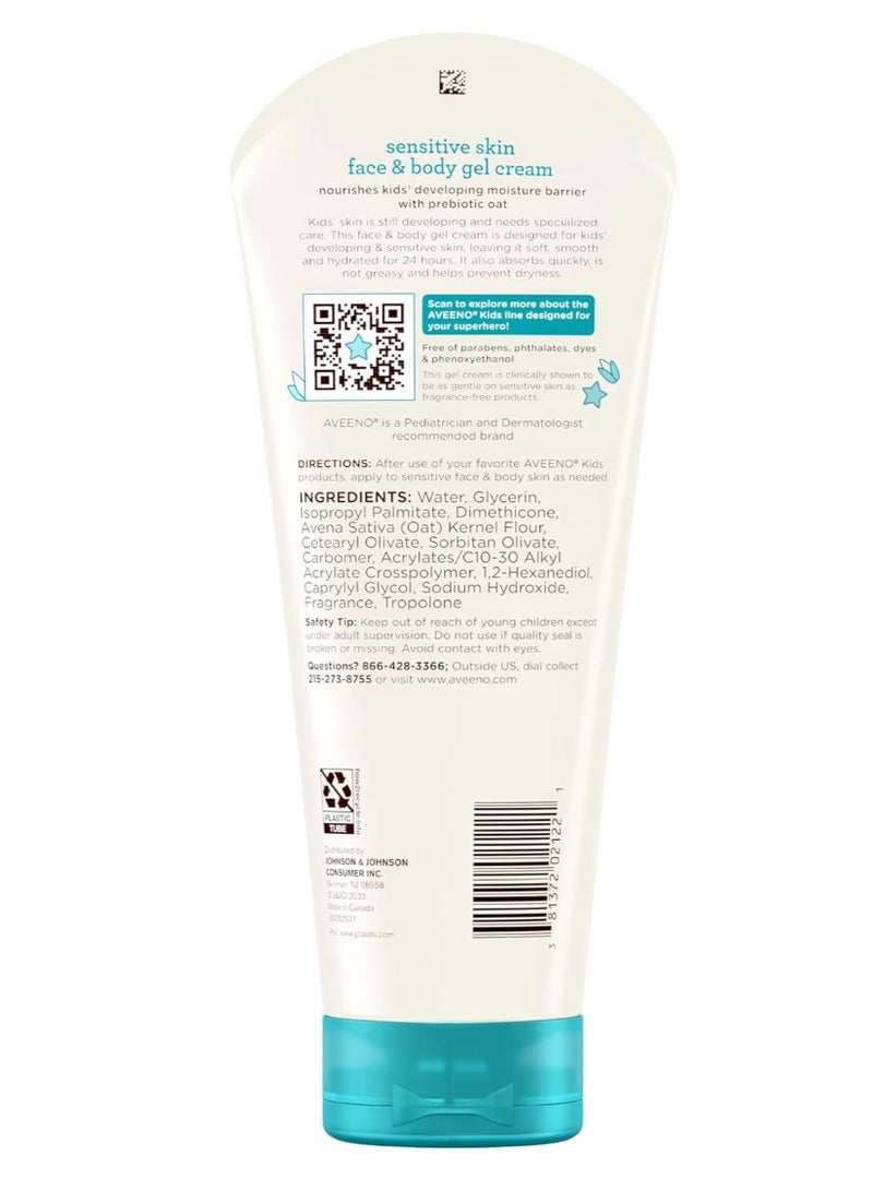 Aveeno Baby Sensitive Skin Face & Body Gel Cream for Kids with Prebiotic Oat, Clinically Proven 24 Hour Hydration for Soft Skin, Quick Drying and Lightweight, Hypoallergenic, 8 oz - Image 2