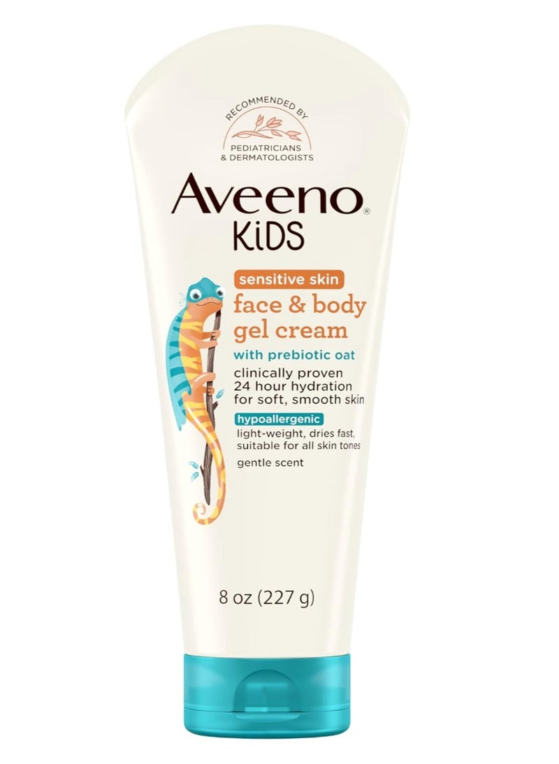 Aveeno Baby Sensitive Skin Face & Body Gel Cream for Kids with Prebiotic Oat, Clinically Proven 24 Hour Hydration for Soft Skin, Quick Drying and Lightweight, Hypoallergenic, 8 oz - Image 1