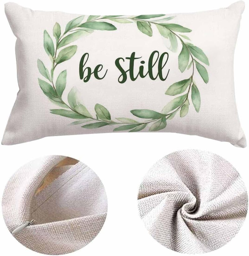 EKOBLA Rustic Be Still Pillow Cases Throw Pillow Covers Green Olive Wreath Leaves Square Throw Waist Pillow Case Cushion Cases for Sofa Bedroom Living Room 12x20 Inches - Image 5