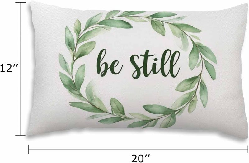 EKOBLA Rustic Be Still Pillow Cases Throw Pillow Covers Green Olive Wreath Leaves Square Throw Waist Pillow Case Cushion Cases for Sofa Bedroom Living Room 12x20 Inches - Image 2
