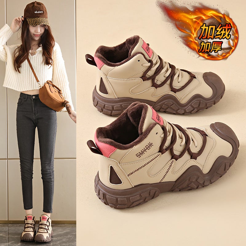 Outdoor Fleece-Lined Ugly Cute Hiking Shoes Children'S Winter High-Top Sports Cotton Shoes Hiking Shoes Tide - Image 3