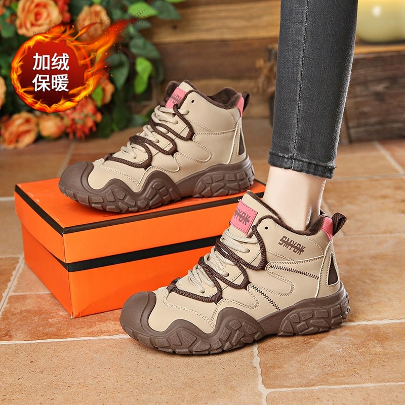 Outdoor Fleece-Lined Ugly Cute Hiking Shoes Children'S Winter High-Top Sports Cotton Shoes Hiking Shoes Tide - Image 2