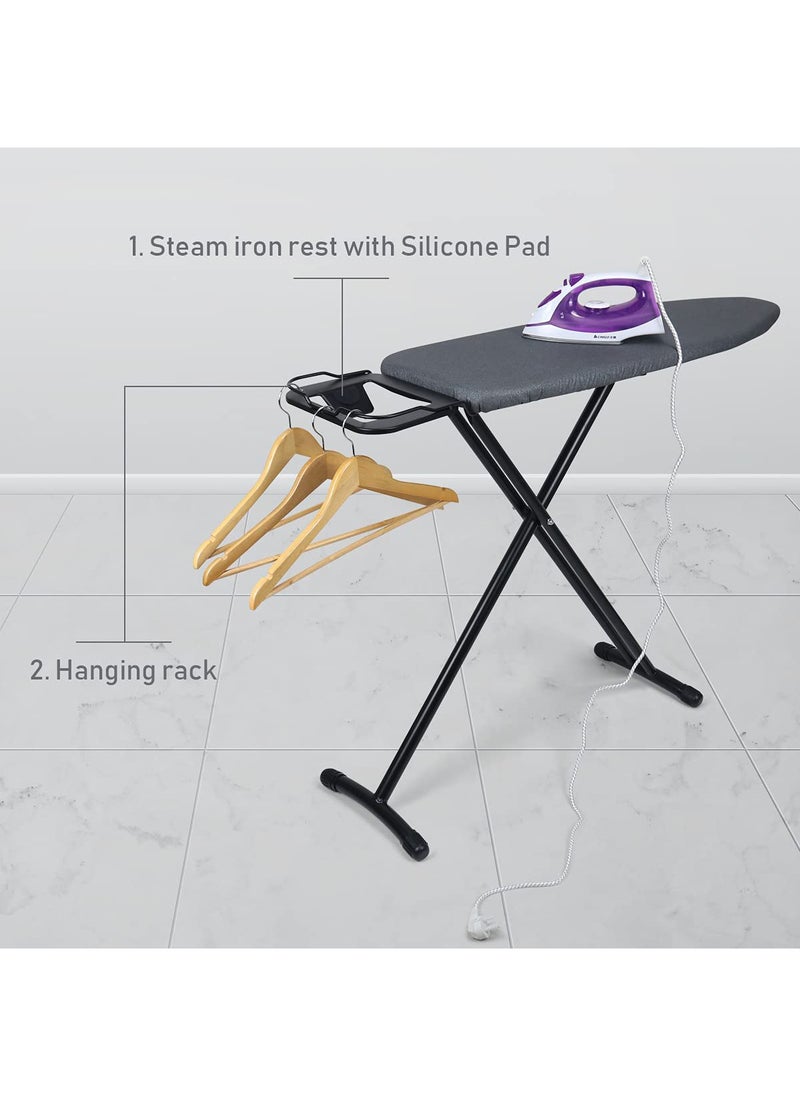 ULHYC - Large Heat Resistant Ironing Board with Steam Iron Stand, Foldable Ironing Stand for Easy Storage, Space Saving, with Heavy Duty Sturdy 3 Legs, Black - Image 1