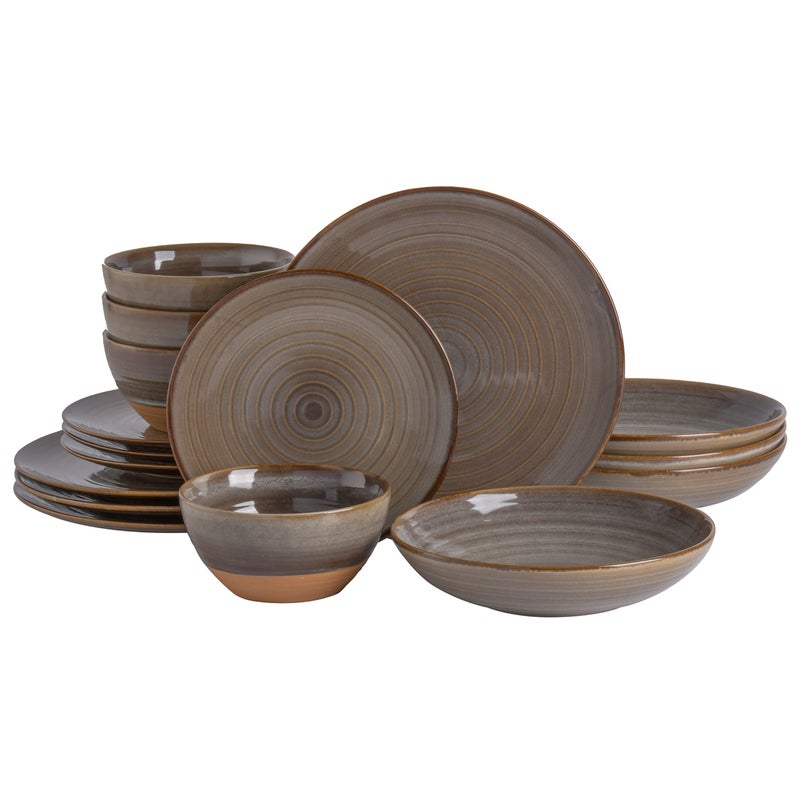 Gibson Elite 16 Piece Dreamweaver Double Bowl Terracotta Reactive Dinnerware Set  Earthy Brown Service for 4 16pcs