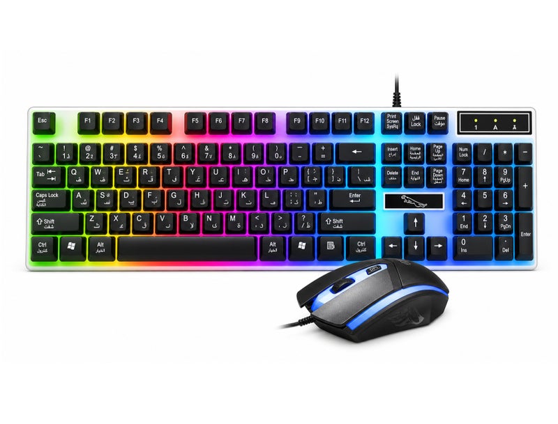 VENDIX RGB Gaming Keyboard and Mouse Set Arabic English Backlit Wired USB LED Mechanical Feel Full Size Keyboard for PC Laptop Windows - Image 1