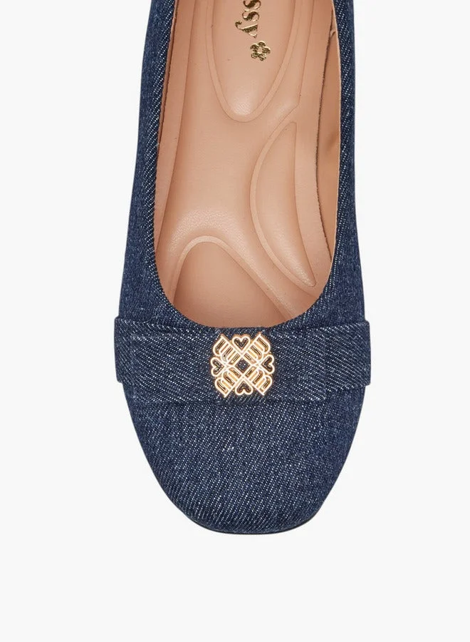 Little Missy BLUE Metal Accent Slip-On Ballerina Shoes for Women | Best Price UAE