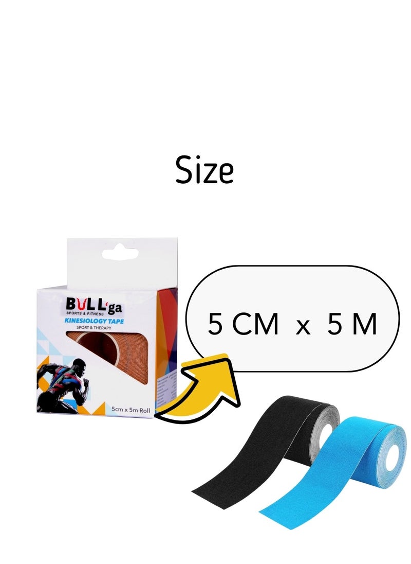 bullga Bullga Kinesio Kinesiology Tape is Sweat and Water Resistant with Strong Adhesion - Reduces Muscle Pain, Relieves Arthritis, Promotes Blood Flow - 5cm x 5m  - Image 2
