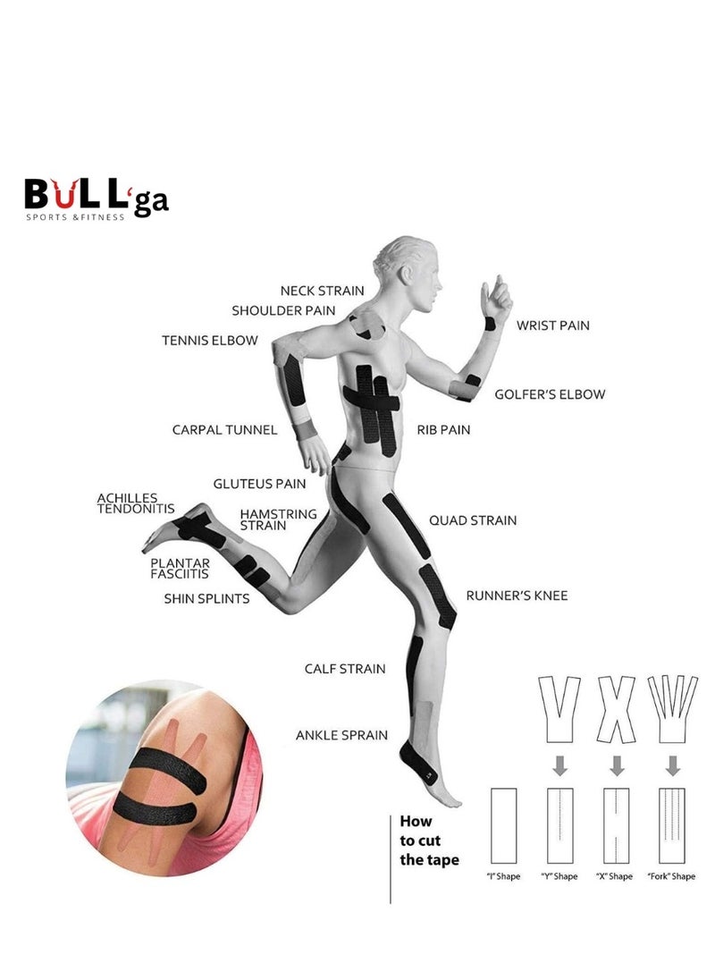 bullga Bullga Kinesio Kinesiology Tape is Sweat and Water Resistant with Strong Adhesion - Reduces Muscle Pain, Relieves Arthritis, Promotes Blood Flow - 5cm x 5m  - Image 4